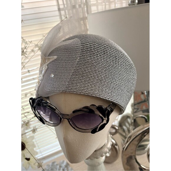 Embellished Asymmetrical Silver Straw Statement Fascinator Hat main image 12